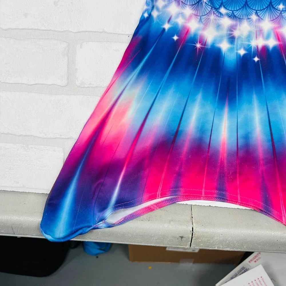 Kids Mermaid Tail Swim Coverup Pink Blue Scale Print Flipper Slit Skirt