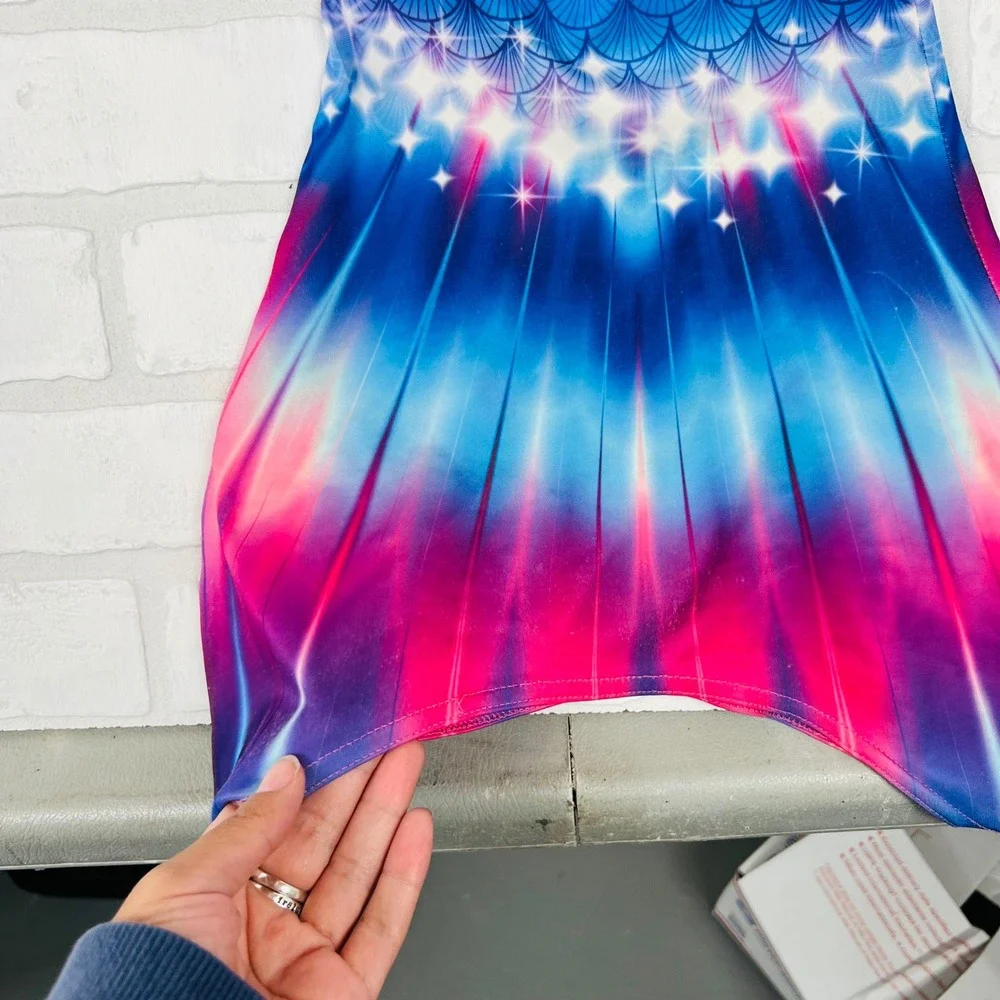 Kids Mermaid Tail Swim Coverup Pink Blue Scale Print Flipper Slit Skirt