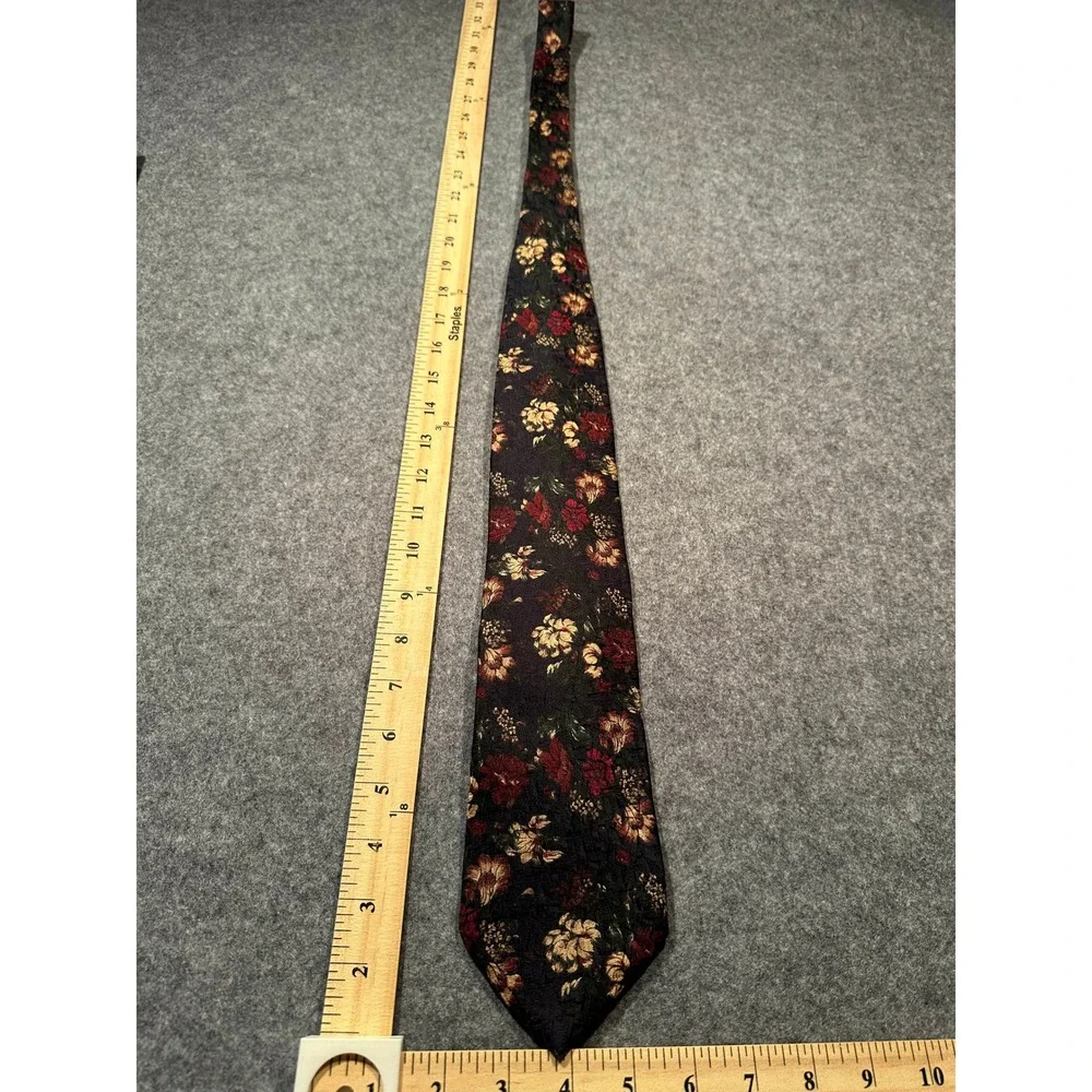Ermenegildo Zegna Silk Tie Mens Navy Blue Burgundy Floral Pattern Necktie