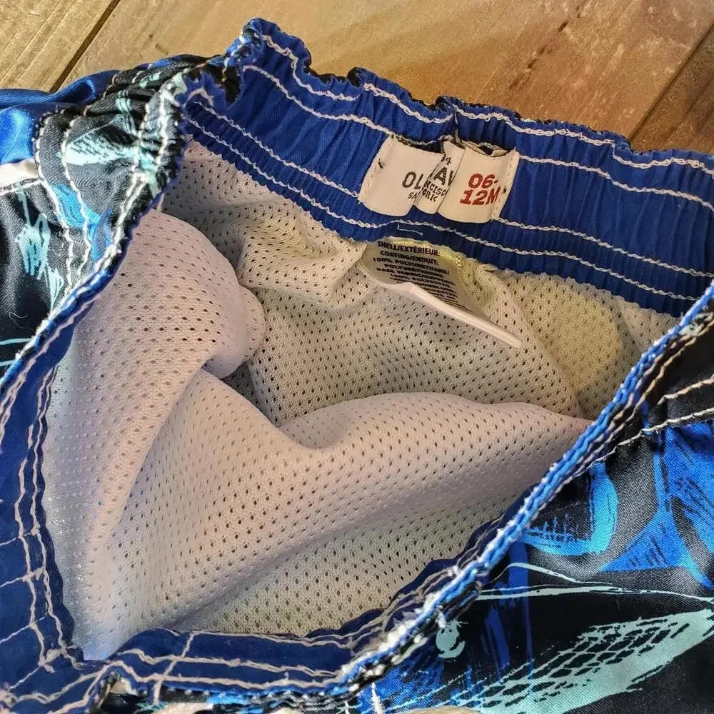Old Navy Baby Boy Swim Trunks Board Shorts Blue Sharks Size 6-12M
