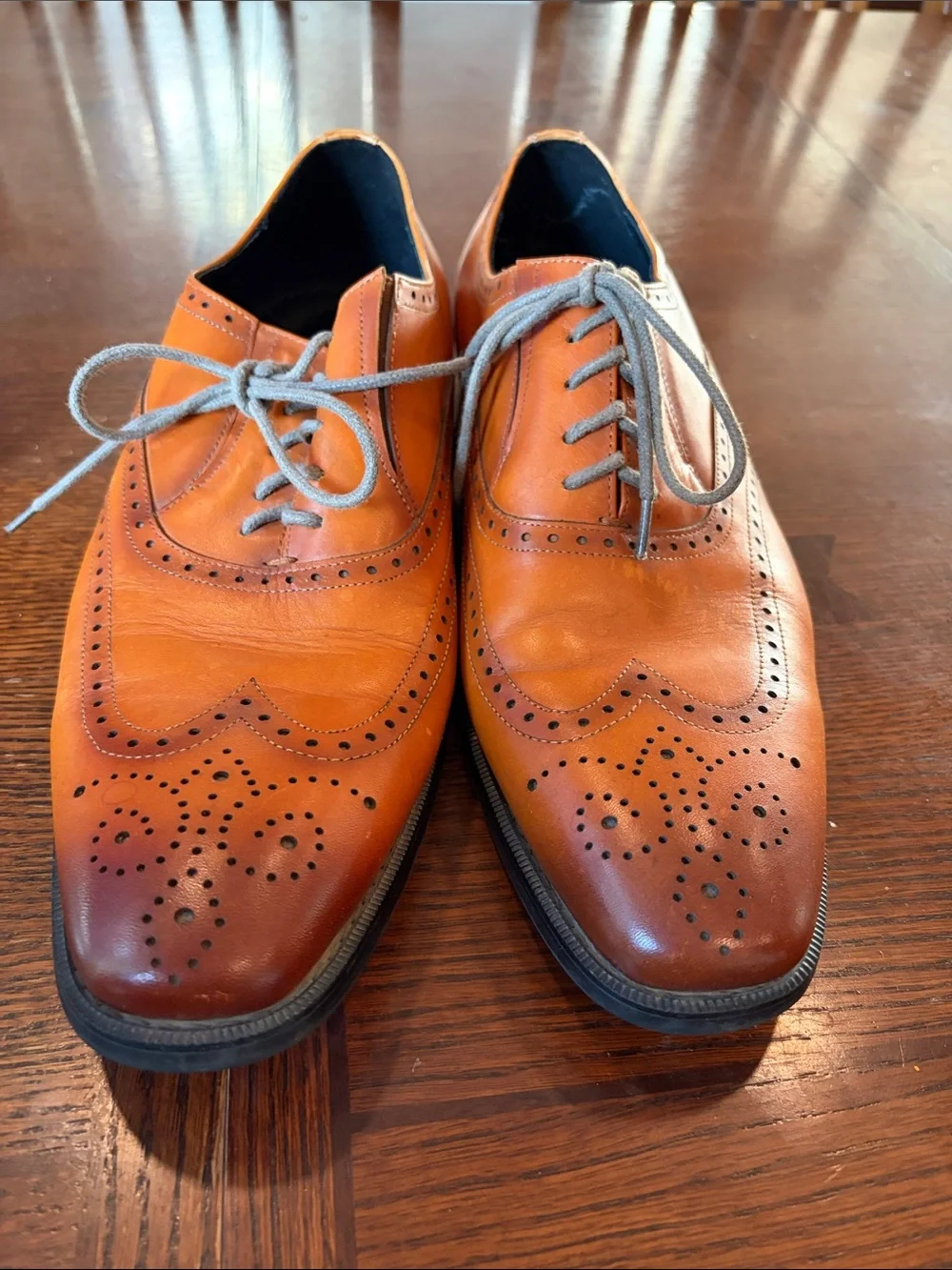 Men's Wingtip Brogue Derby Shoes in Cognac Leather
