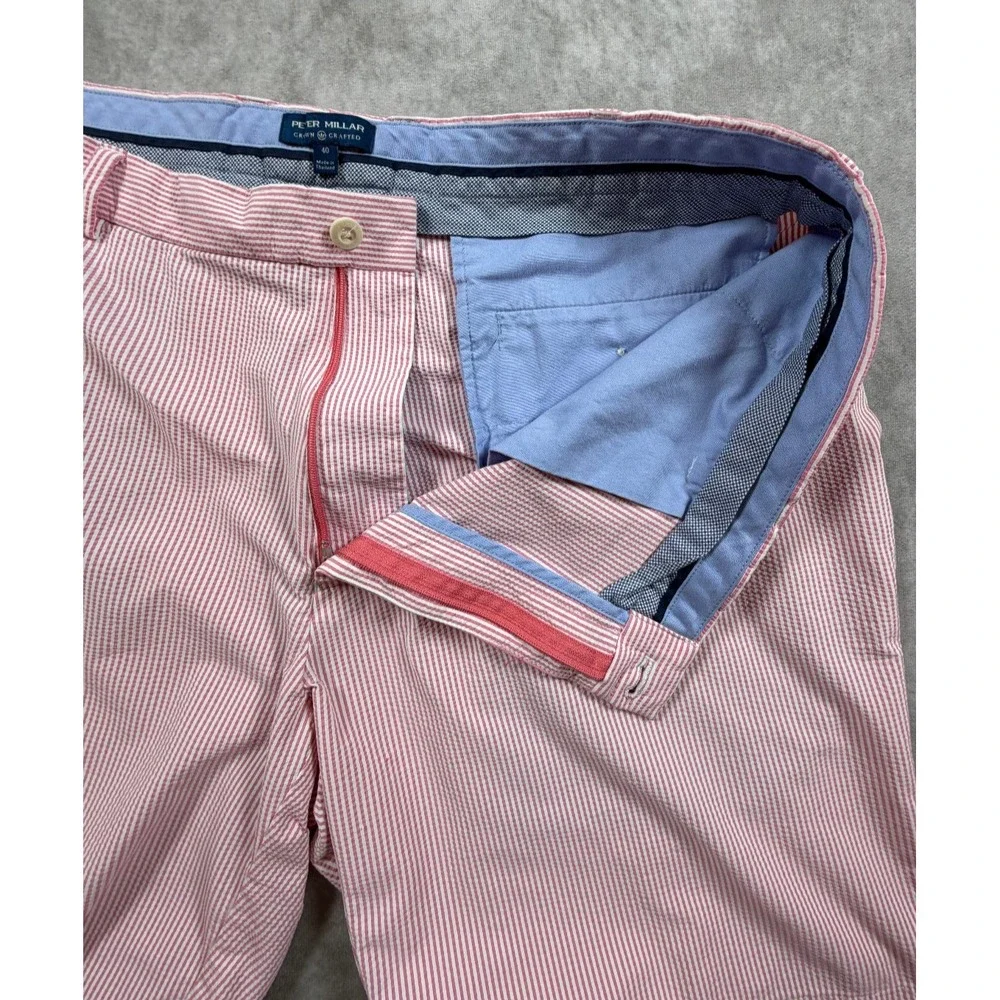 Peter Millar Mens 40 Crown Crafted Matlock Seersucker Shorts Pink Stripe Golf