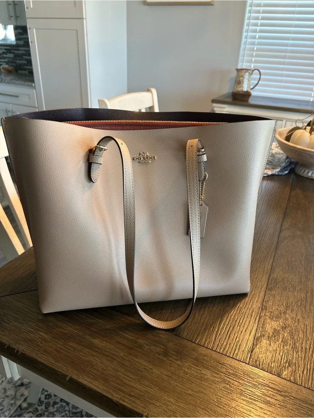 Coach Pebbled Leather Tote in Tan with Contrasting Interior