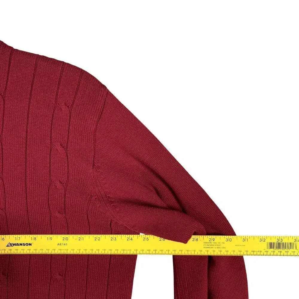 Oscar De La Renta Mens XL Red Cotton Cable Knit Crewneck Sweater Academia Preppy