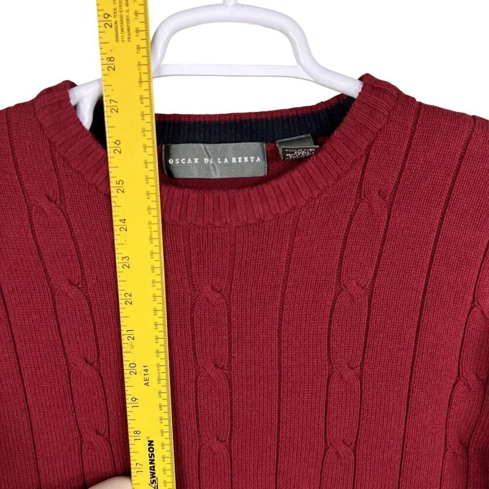 Oscar De La Renta Mens XL Red Cotton Cable Knit Crewneck Sweater Academia Preppy