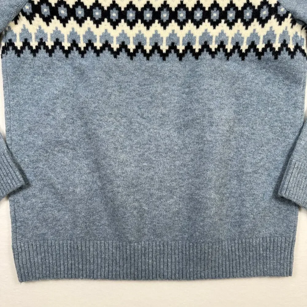 Gap Mens Medium Blue Fair Isle Nordic Crewneck Sweater Wool Blend Pullover