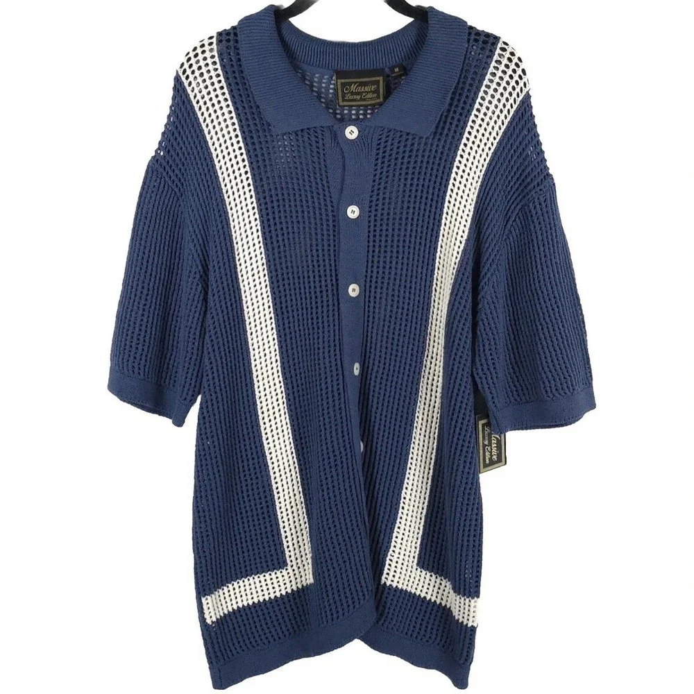 Massive Luxury Edition‎ NEW Sweater Crochet Knit Polo Shirt Button Cotton MEDIUM