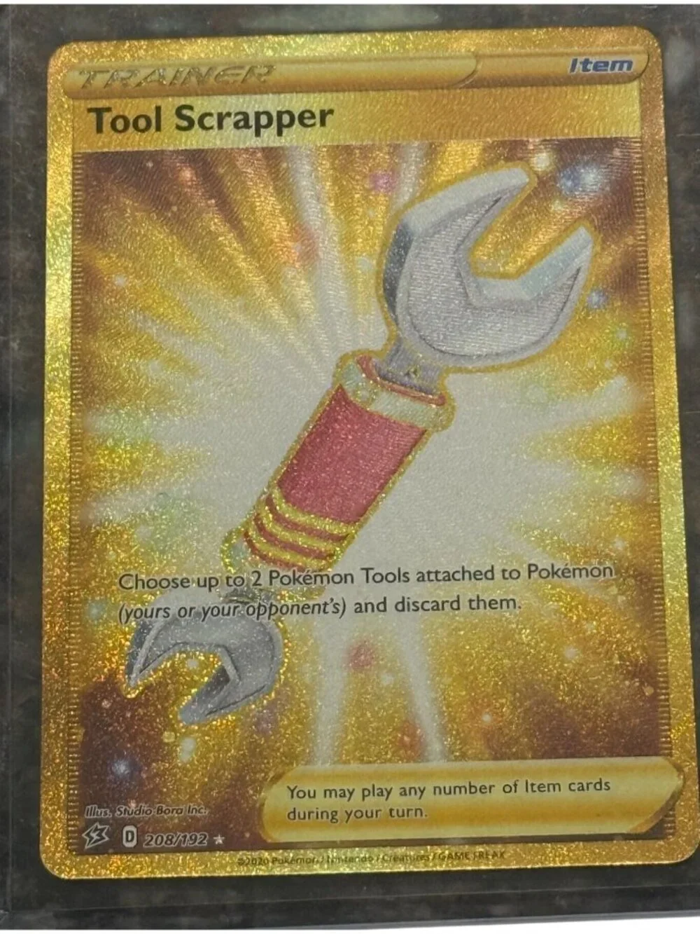 Pokemon Tool Scrapper 208/192 Gold Secret Rare Rebel Clash 2020 Trainer Card