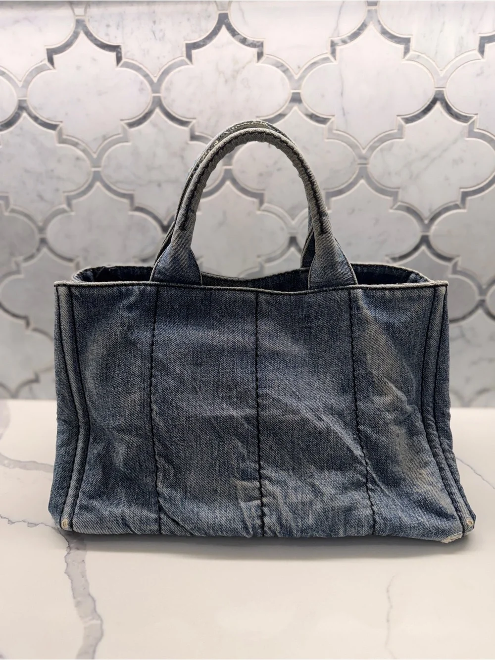 Prada Denim Tote in Washed Blue