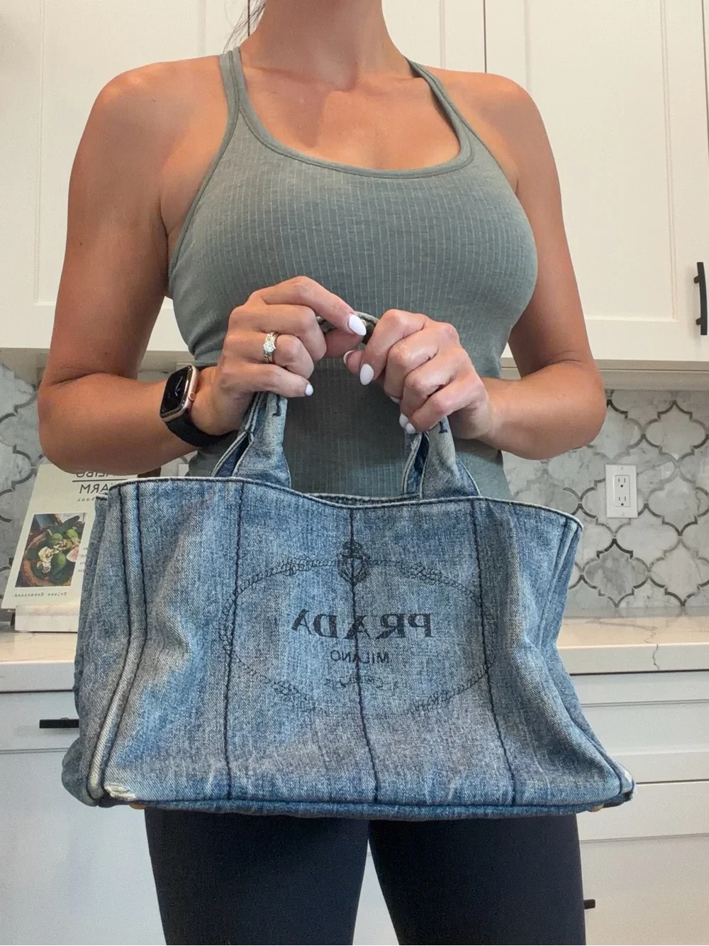 Prada Denim Tote in Washed Blue