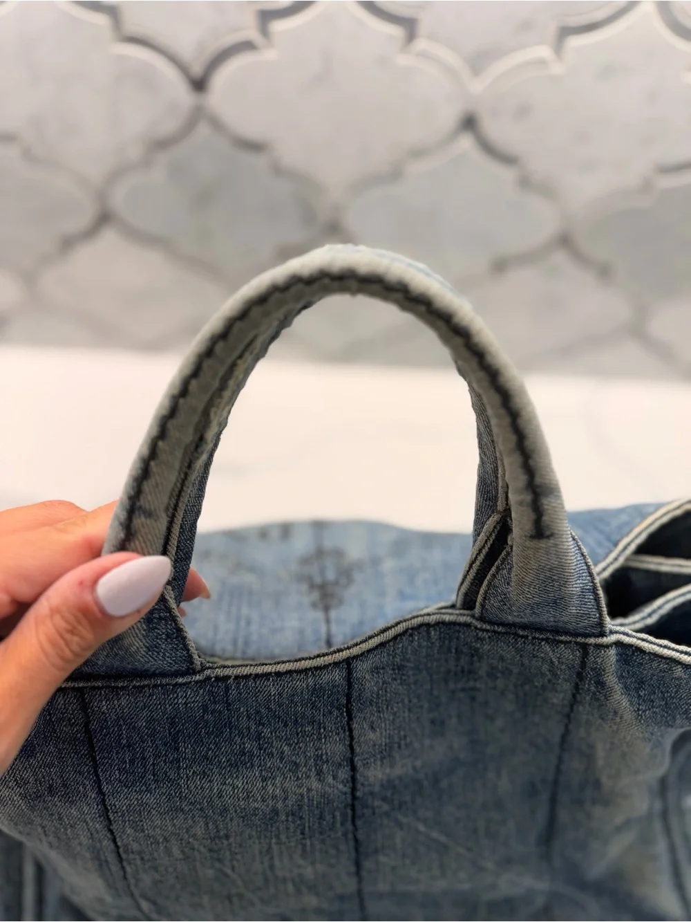 Prada Denim Tote in Washed Blue