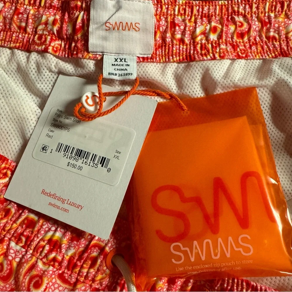 NEW Swims‎ mens size XXL lined orange/white swim trunks