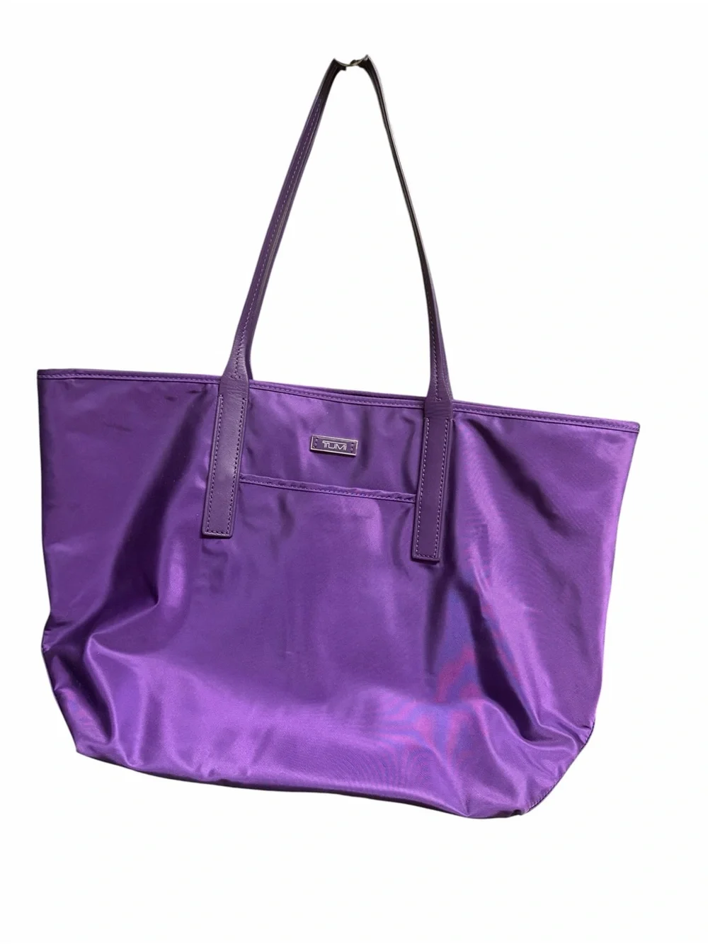 TUMI Voyageur Q Tote Purple Nylon Leather Straps Large Travel Shoulder Bag