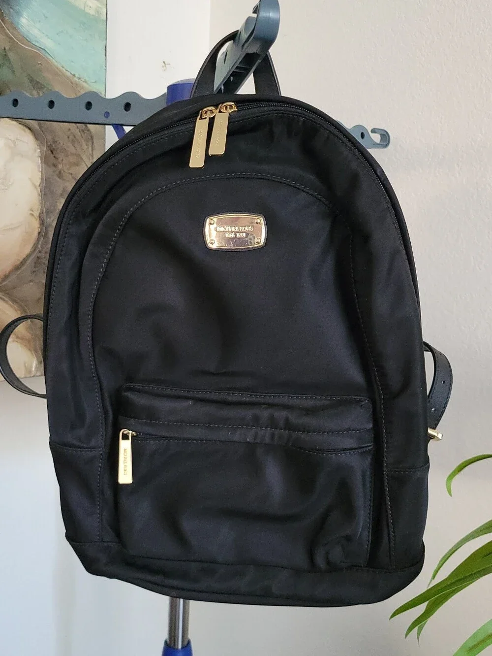 Michael Kors Black Nylon Backpack with Gold Accents