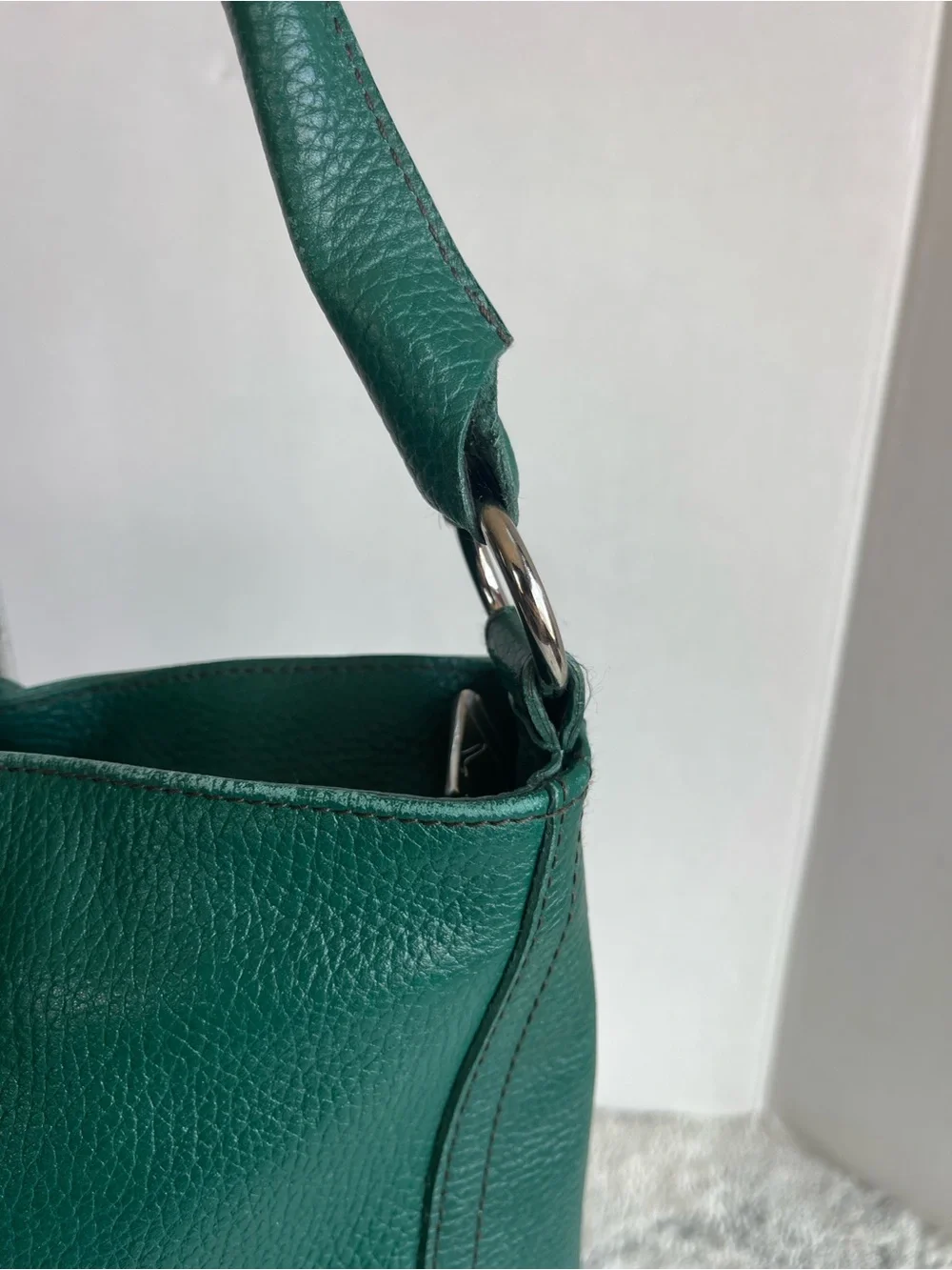 Furla Deep Green Leather Chrome Accent Satchel Women’s Bag