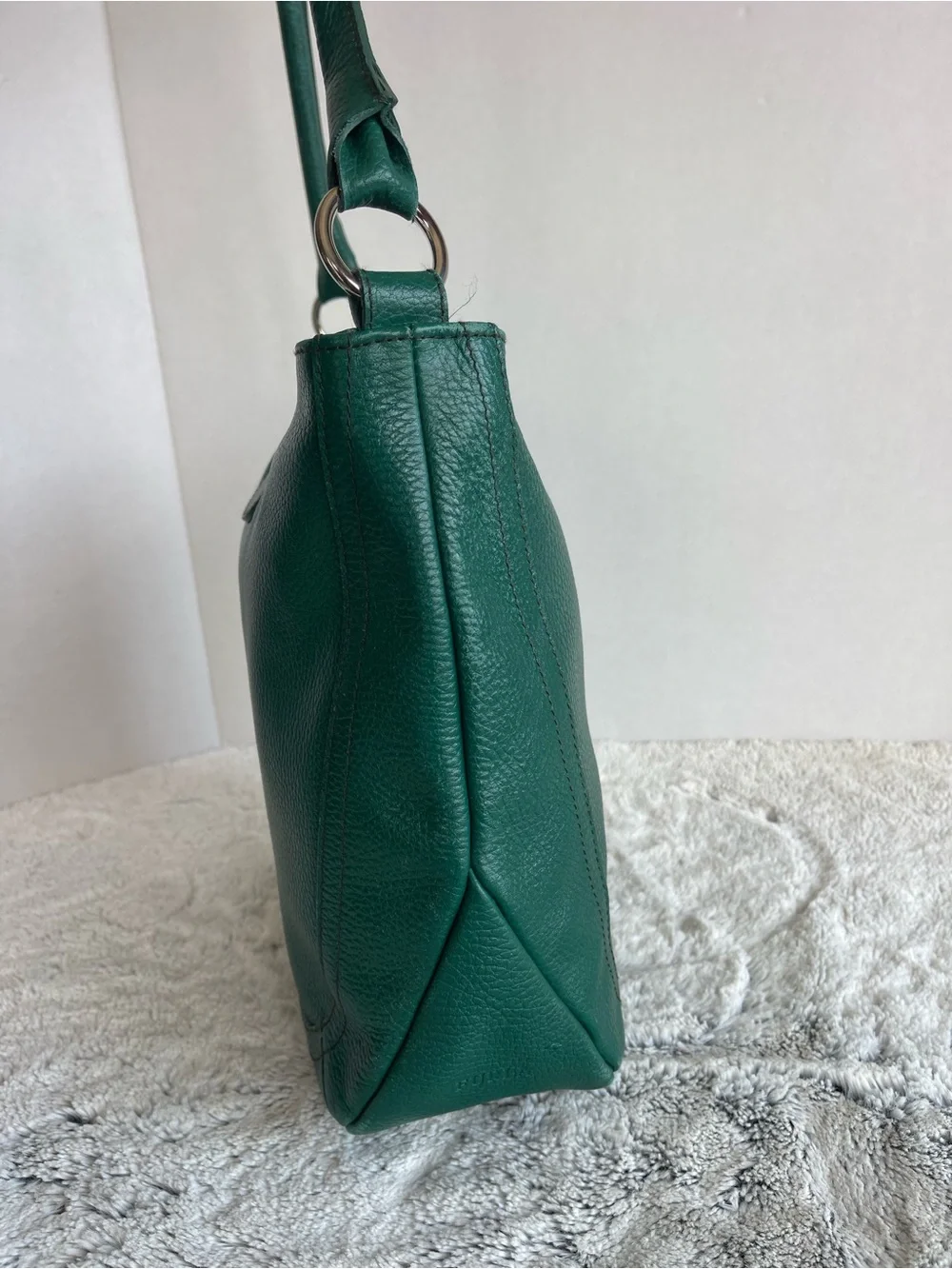 Furla Deep Green Leather Chrome Accent Satchel Women’s Bag