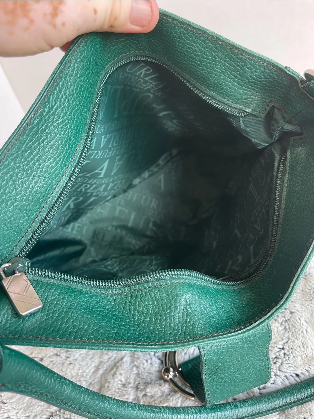 Furla Deep Green Leather Chrome Accent Satchel Women’s Bag