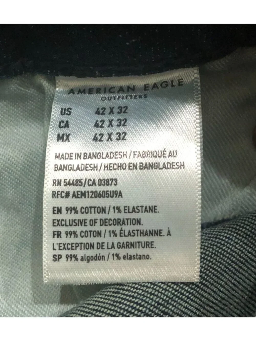 American Eagle Mens 42x32 Slim Straight Stretch Dark Wash Blue Jeans New with Ta