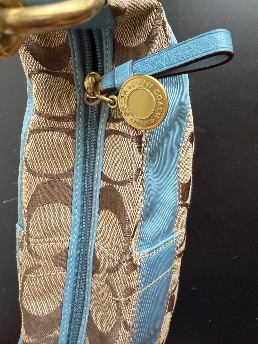 Vintage Y2K Coach 11206 Signature Stripe Demi Shoulder Bag Baby Blue 2007