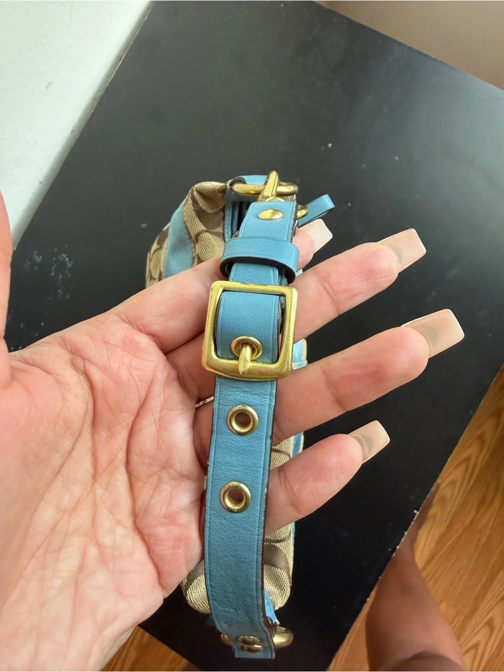 Vintage Y2K Coach 11206 Signature Stripe Demi Shoulder Bag Baby Blue 2007