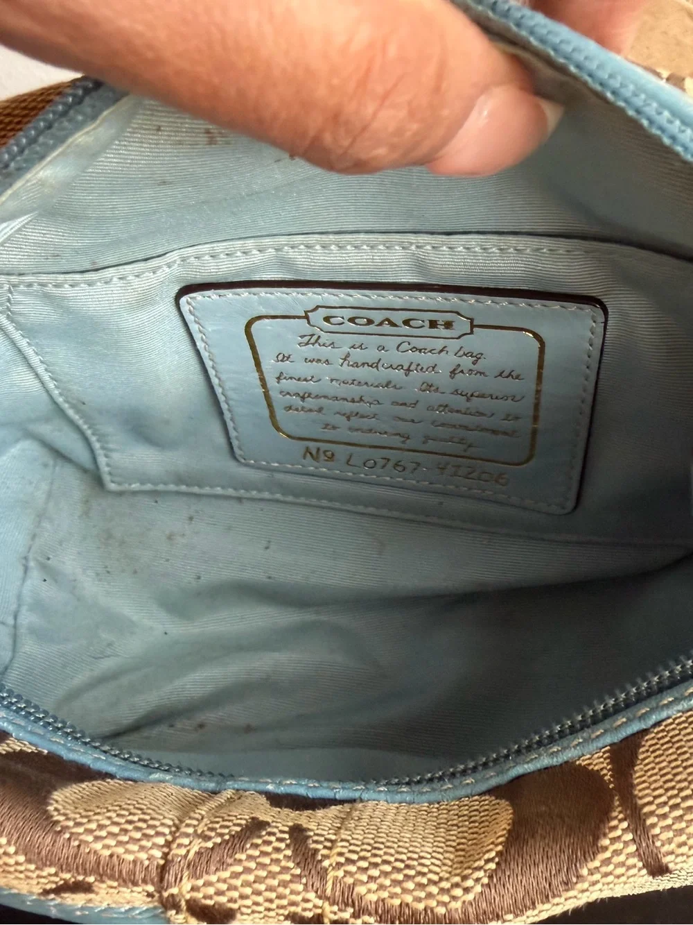 Vintage Y2K Coach 11206 Signature Stripe Demi Shoulder Bag Baby Blue 2007