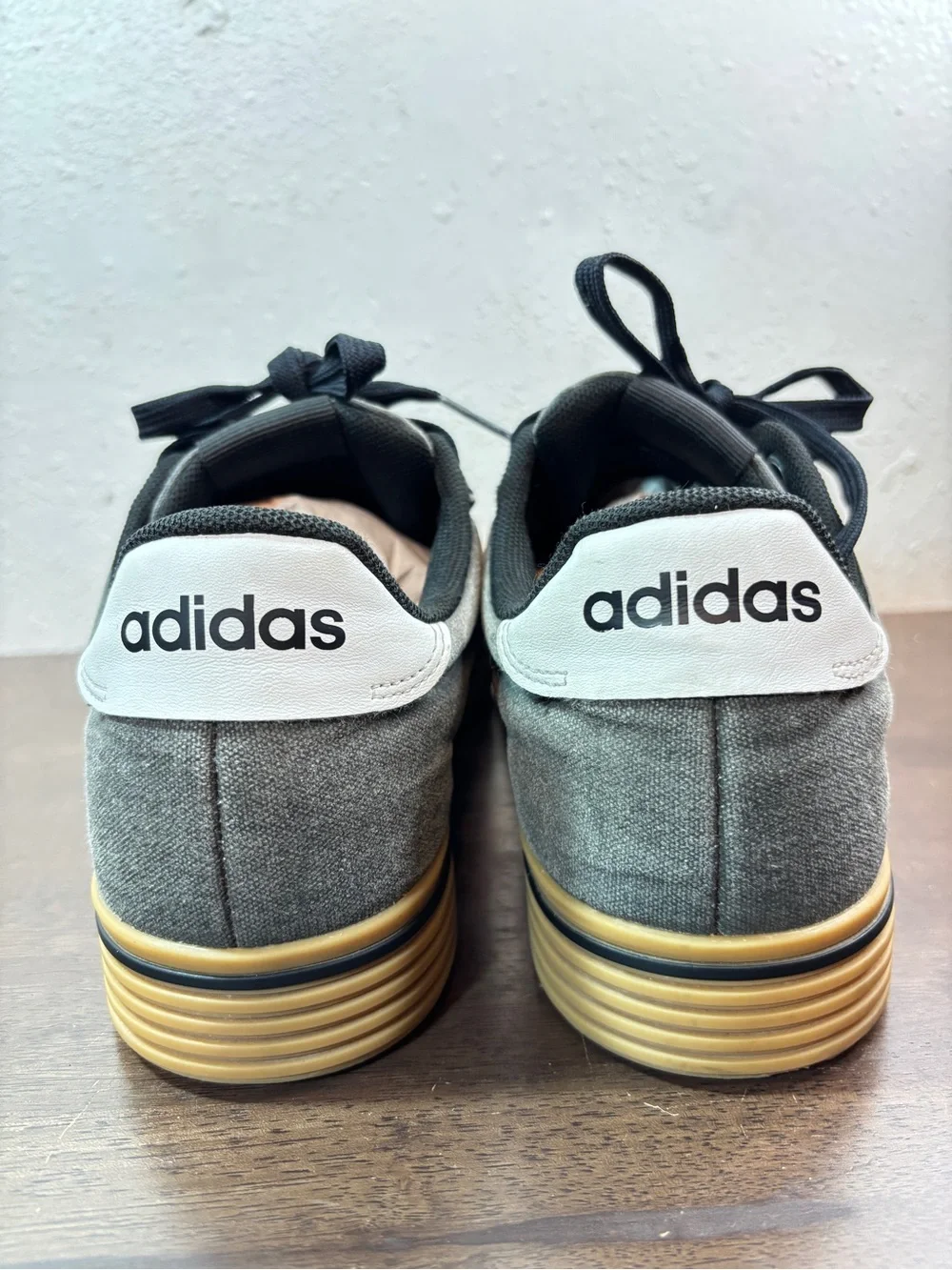 Adidas Men’s Gray Canvas Sneakers with White Stripes and Gum Sole