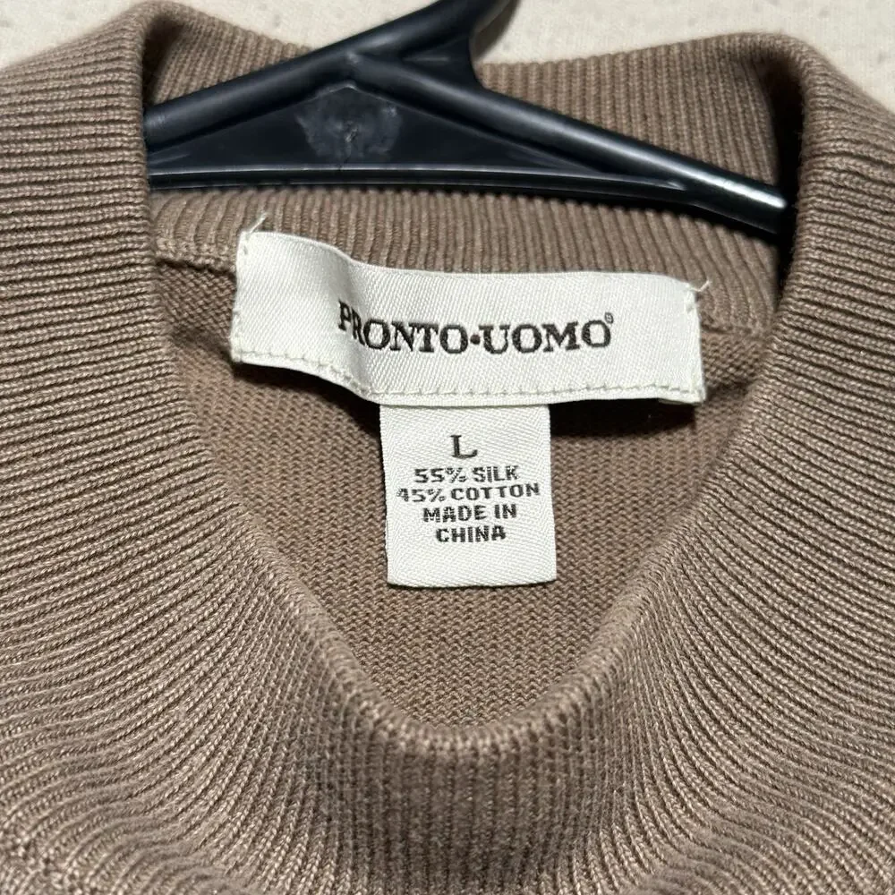 Pronto Uomo Sweater Mens Size Large Brown Mock Neck Tony Soprano Style Old Money