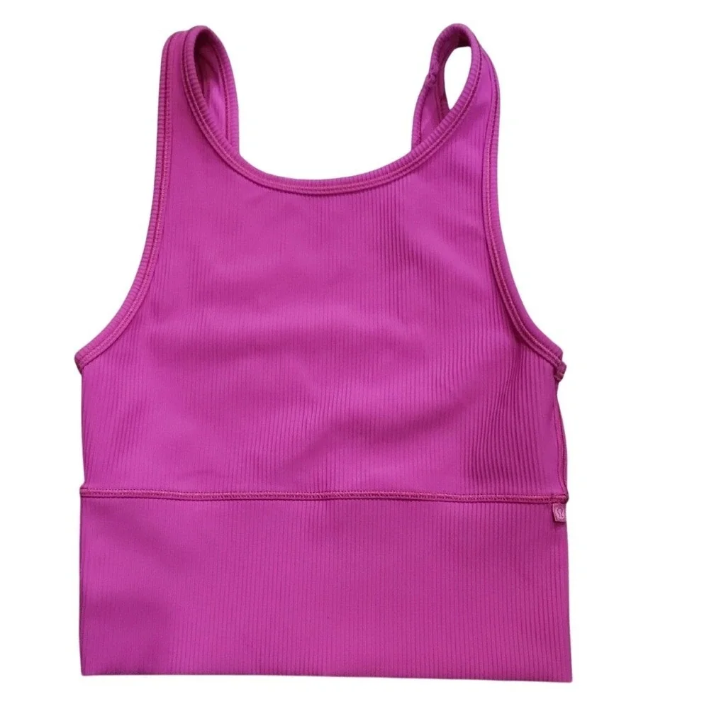 Lululemon Power Pivot Tank Top Ribbed‎ Sonic Pink Small 2 Sporty Athletic