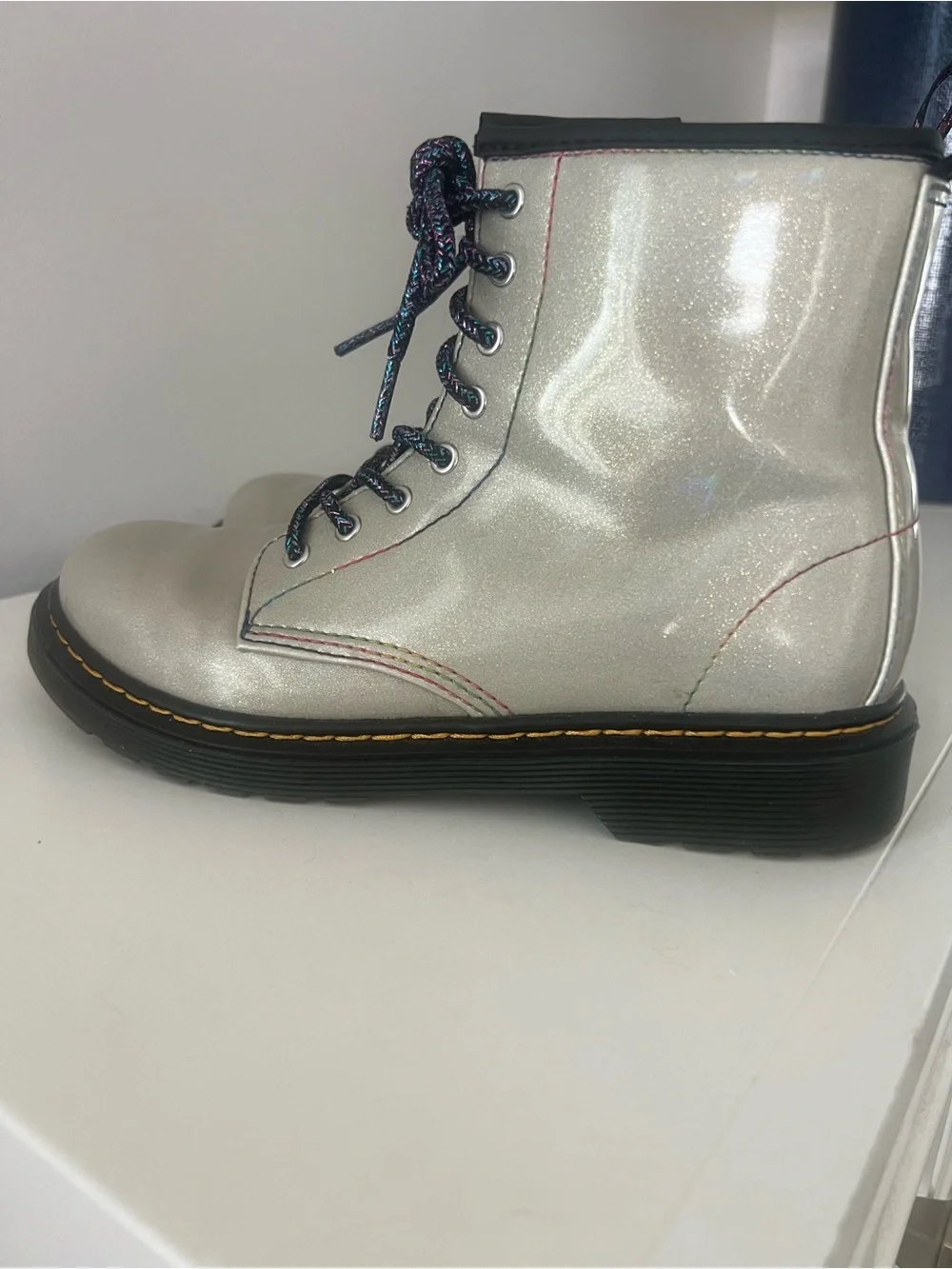 Dr. Martens Kids Silver Holographic Lace-Up Boots