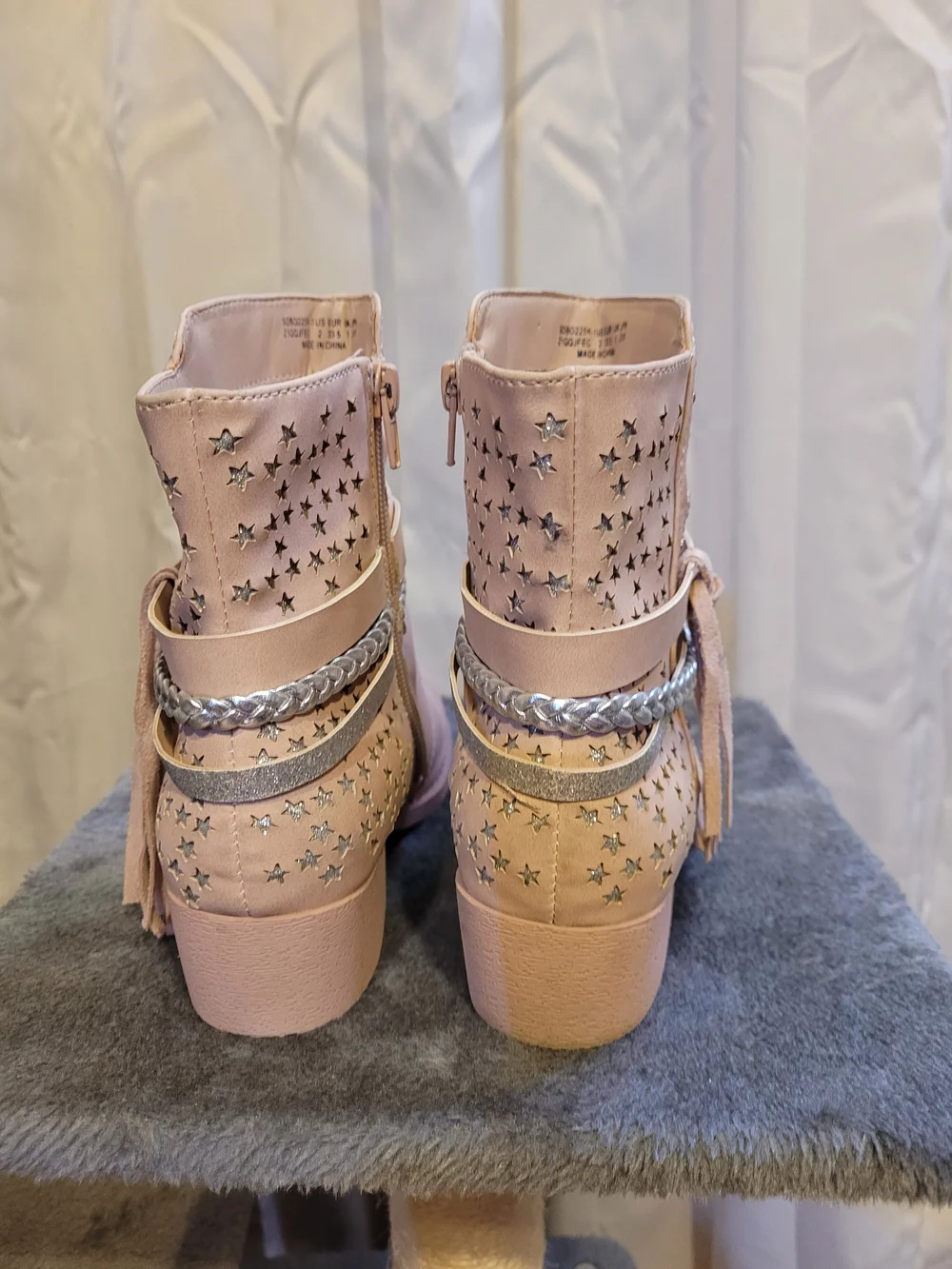 Amazon Pink Girls' Ankle Boots with Silver Braided Strap and Tassel