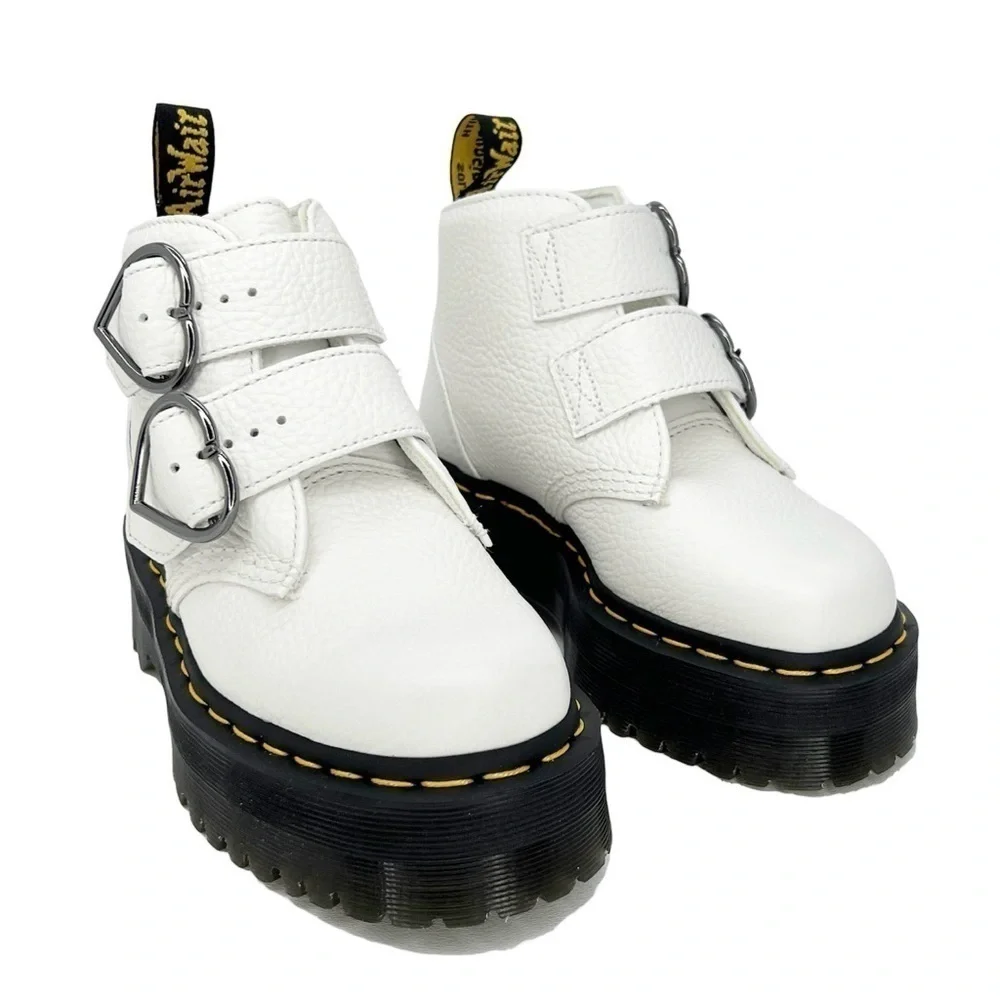 NEW Dr. Martens Devon Heart Platform White Leather Ankle Boots Kid’s Size 4 (36)