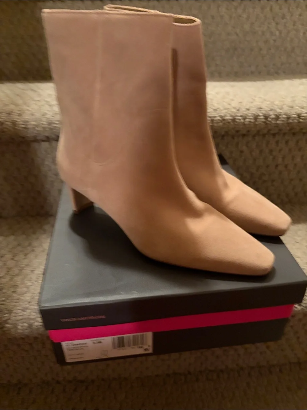 Vince Camuto Beige  Suede Almond-Toe Ankle Boots