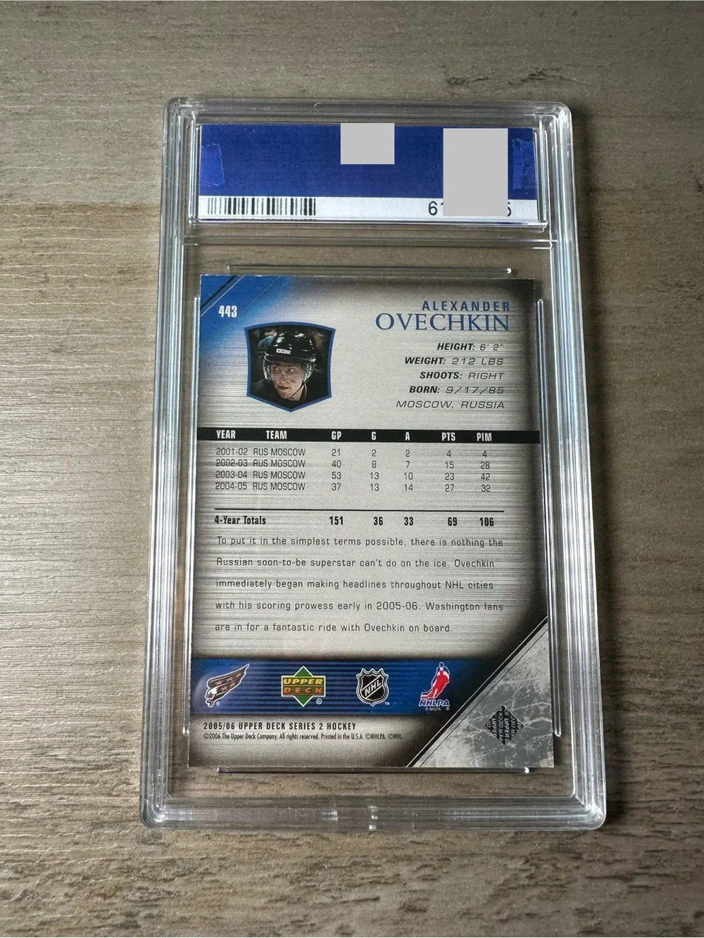 Alexander Ovechkin Rookie Gem Mint 10 2005 Upper Deck Young Guns #443 Novelty
