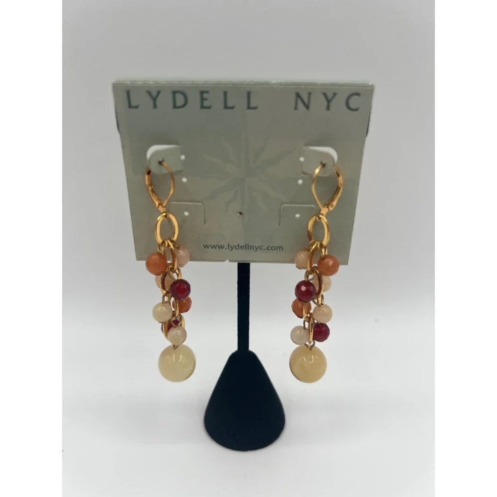 Lydell NYC Multi Color Beaded Cluster Drop Earrings Gold Tone Leverback Dangle