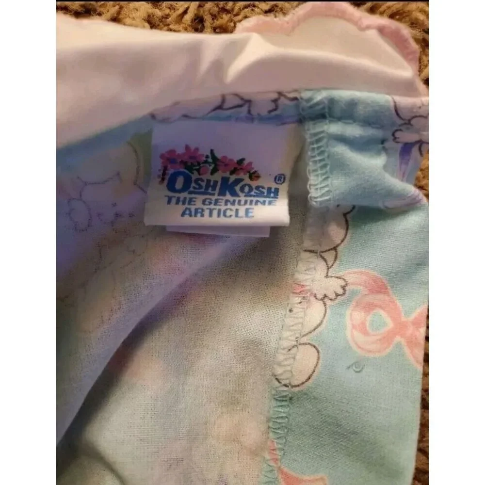 Vintage Osh Kosh Dress Girls 12 Month‎ Mint Blue Bunny Bow All Over USA Easter