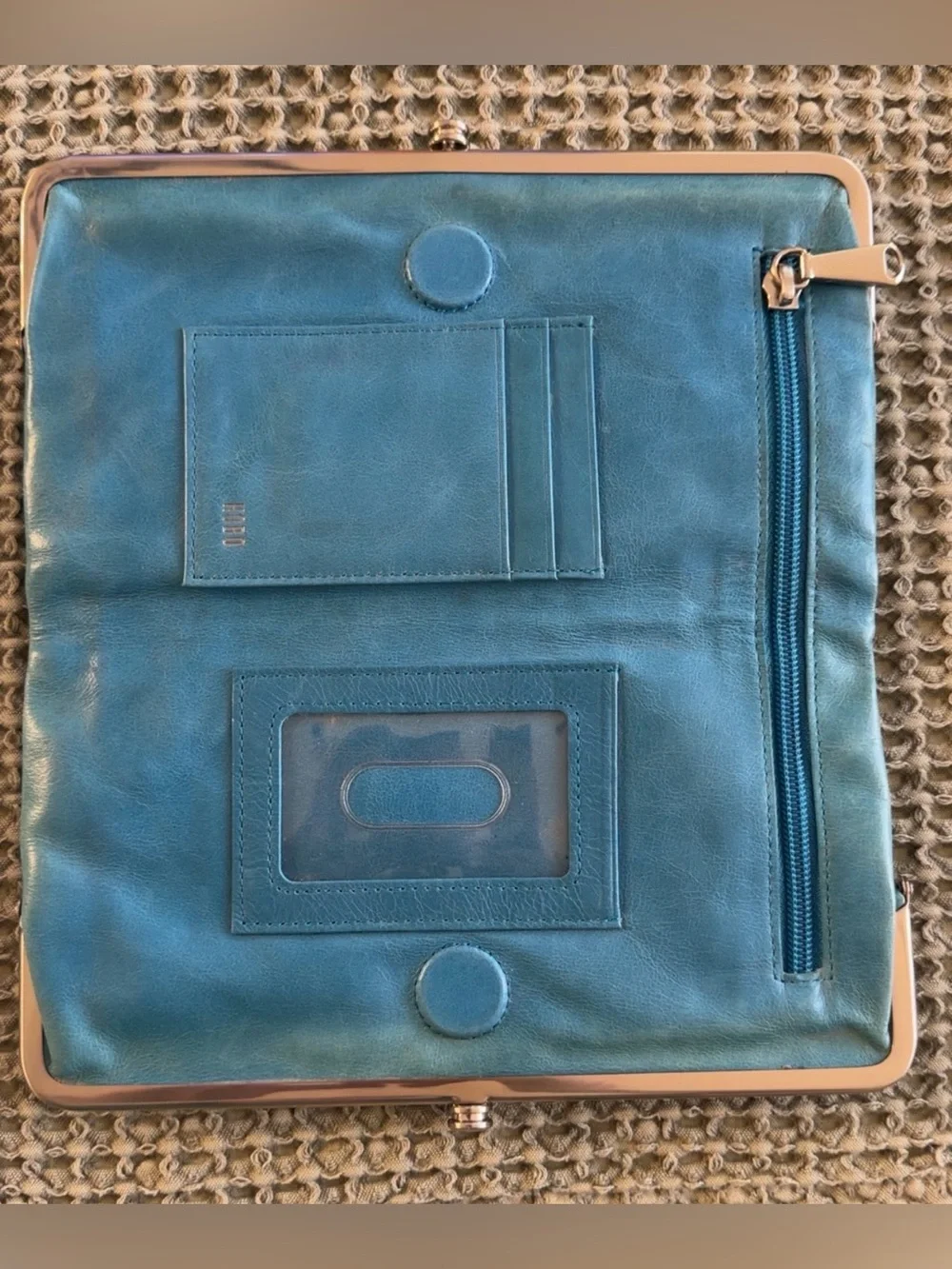 HOBO Teal Frame-Top Leather Clutch Wallet