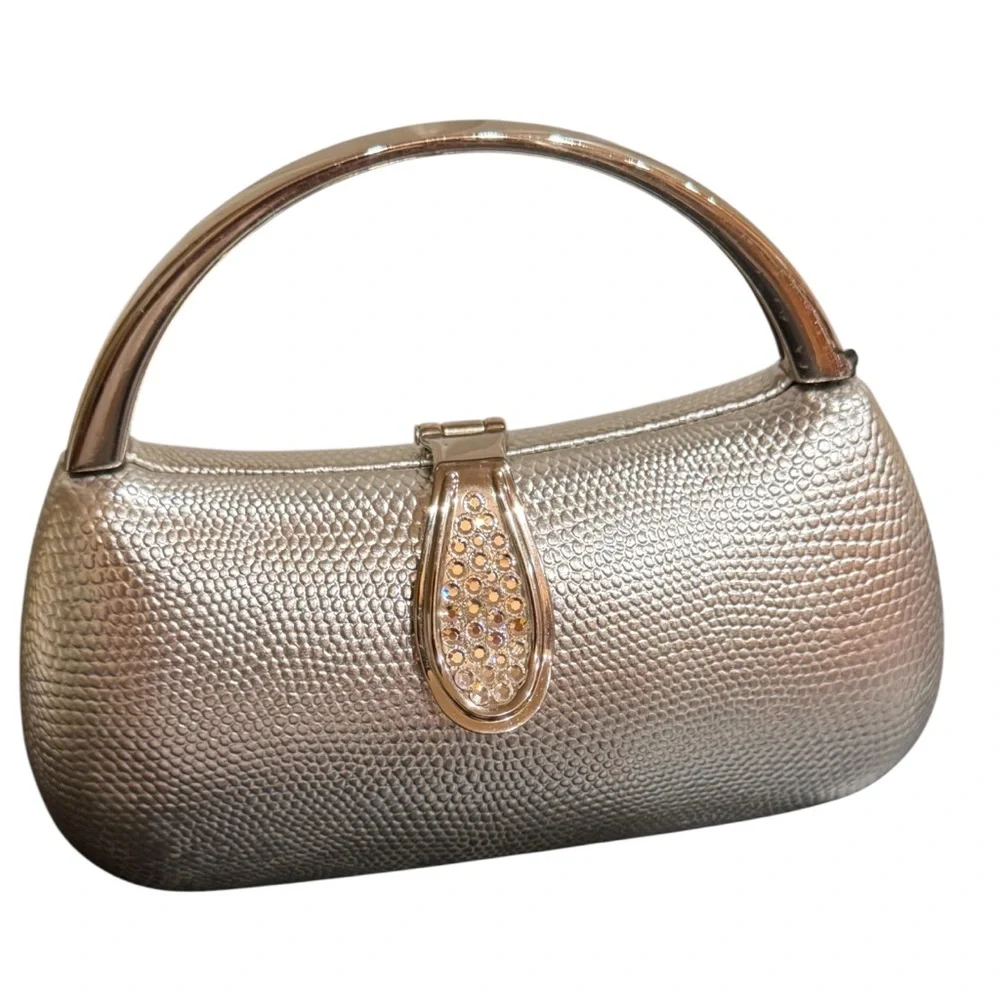 Chic Silver Clutch with Crystal Accents