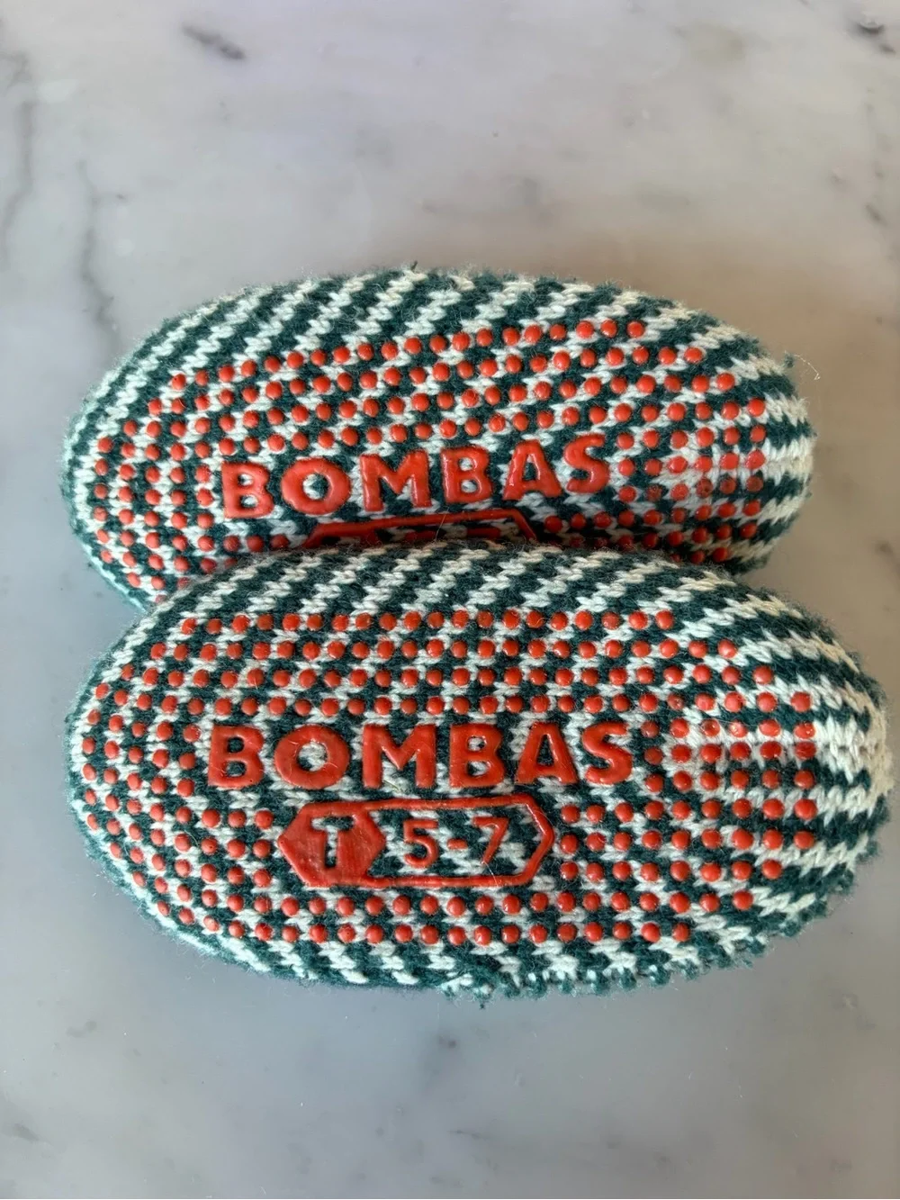 Bombas Gripper Slipper Kids Knit Slip-On Booties in Teal and Navy