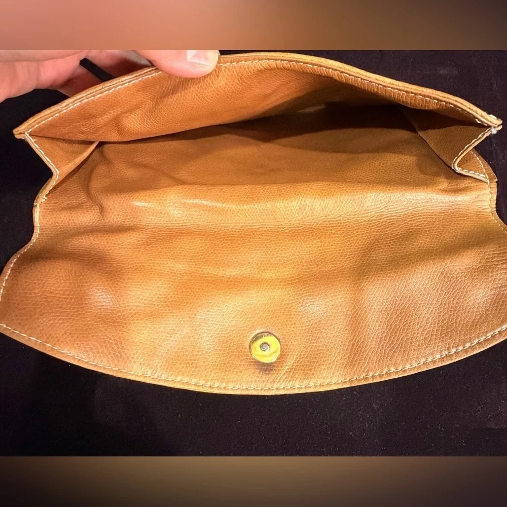 Vintage GBD Leather and Canvas Clutch Bag with Monogram Button
