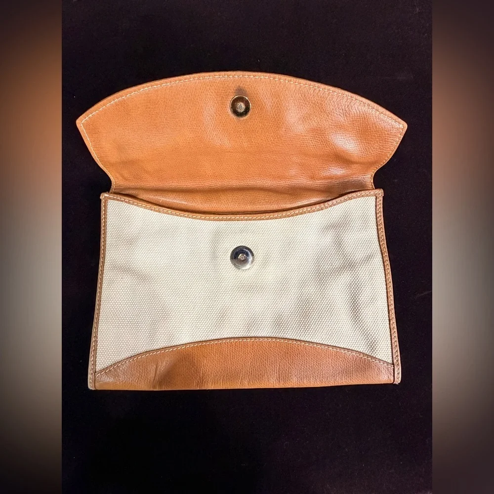 Vintage GBD Leather and Canvas Clutch Bag with Monogram Button