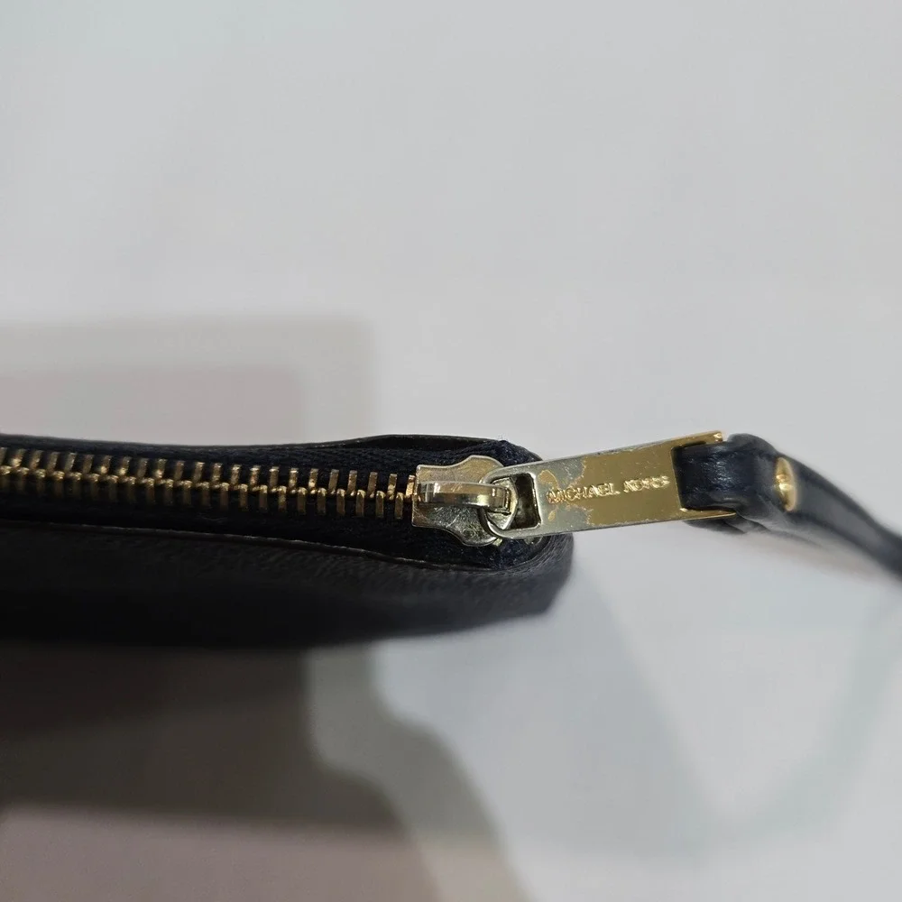 Michael Kors Wristlet Navy Blue MK Monogram Coated Canvas Gold Hardware #1420