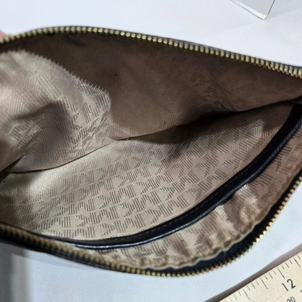 Michael Kors Wristlet Navy Blue MK Monogram Coated Canvas Gold Hardware #1420