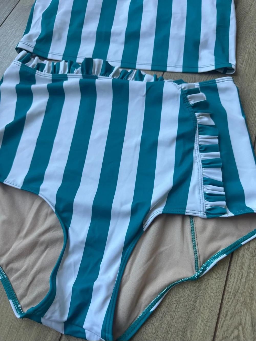 Kortni Jeane Teal and White Striped Girls' Two-Piece Swim Set