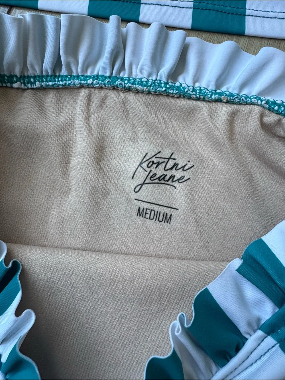 Kortni Jeane Teal and White Striped Girls' Two-Piece Swim Set