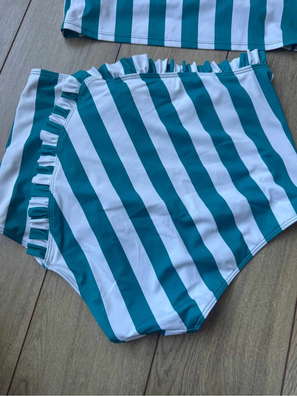 Kortni Jeane Teal and White Striped Girls' Two-Piece Swim Set