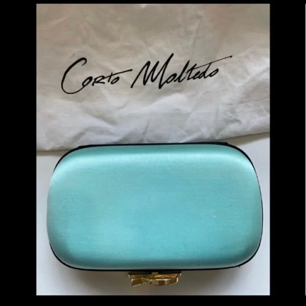CARTO MOLTEDO Susan Blue Satin Chain Clutch Bag NWT