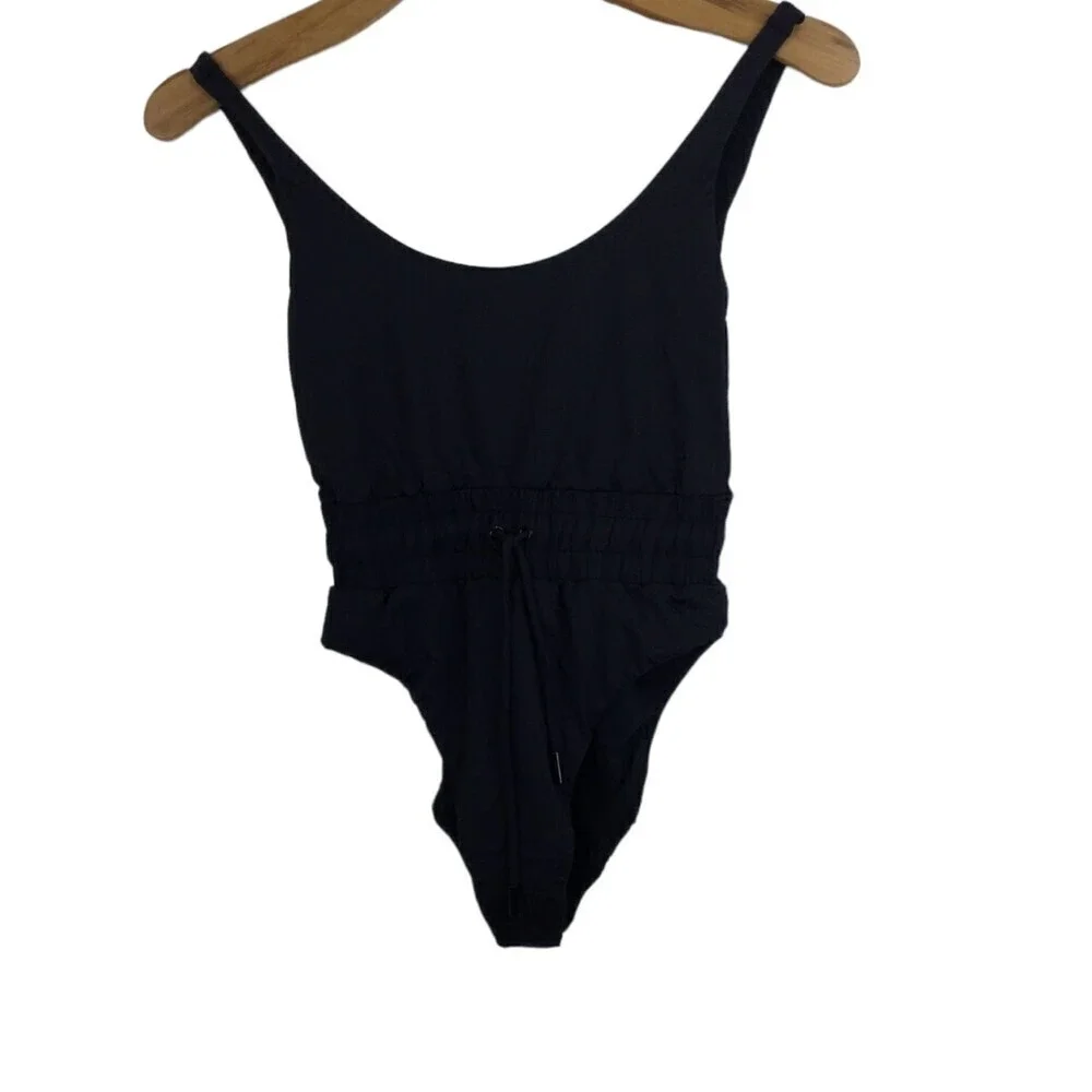 Good American Womens Framer Drawstring Waist One-Piece Swimsuit Black Size 1 Sm