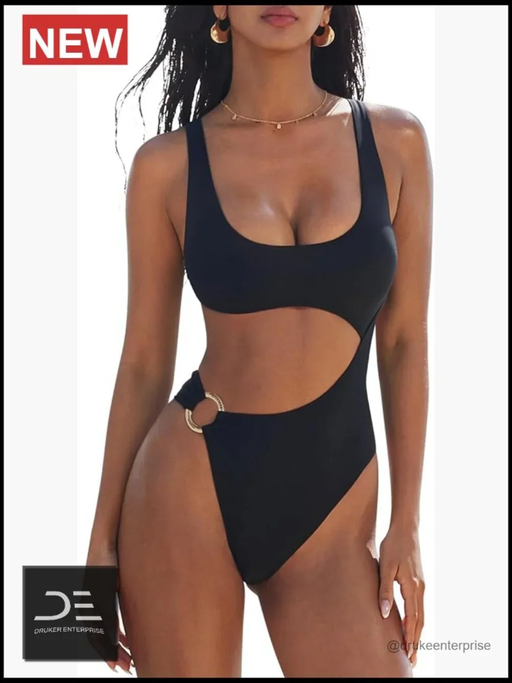 Tummy Control One Piece Swimsuit Cutout Backless Monokini Bathing Suit Side