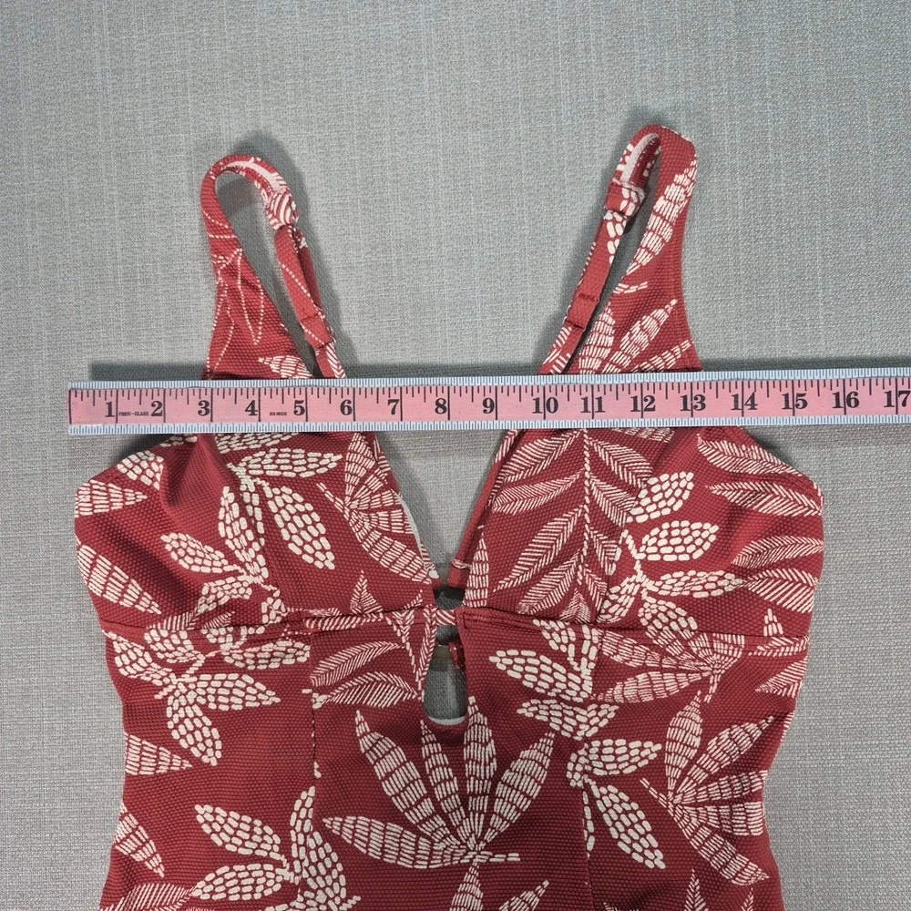 Cupshe‎ Womens Rust Tropical Leaf Print One Piece Swimsuit Cutout V-Neck Size L