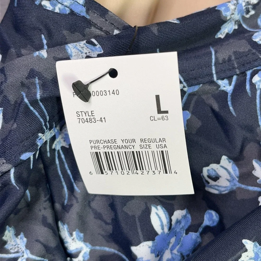 A Pea in the Pod Swimsuit Womens Large Navy Blue Floral Ruffle Maternity NWT